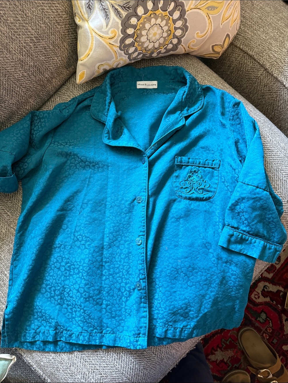 Delightful Miss Elaine turquoise campy PJ / lounge boxy top sz L